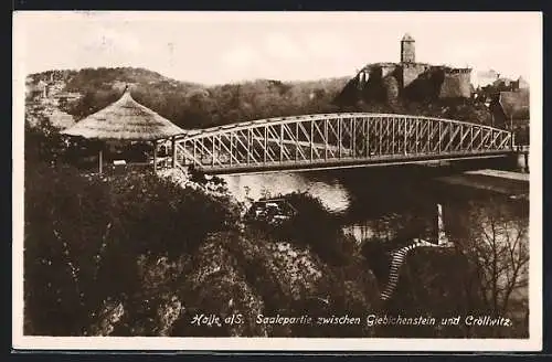 AK Halle a. S., Saalepartie zwischen Giebichstein und Cröllwitz, Flussbrücke