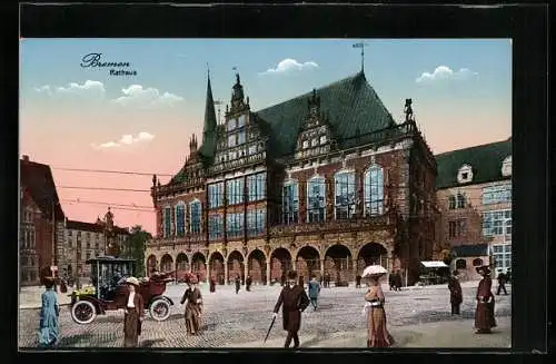 AK Bremen, Rathaus bei Dämmerung
