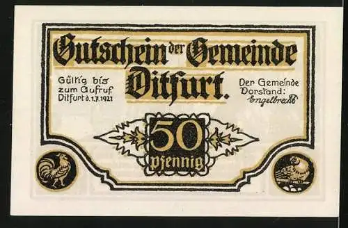 Notgeld Ditfurt 1921, 50 Pfennig, Bauer mit Ochsengespann