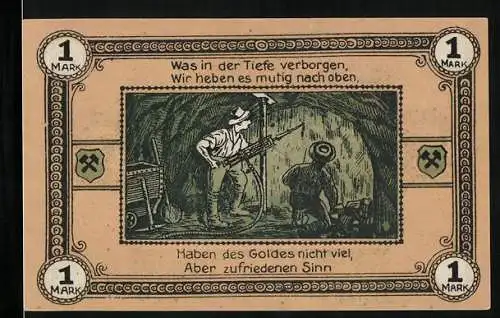 Notgeld Wattenscheid, 1 Mark, Bergarbeiter mit Bohrer unter Tage