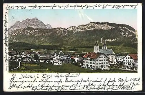 AK St. Johann i. Tirol, Teilansicht mit Kirche