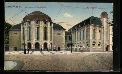 AK Bremerhaven, Strassenpartie mit neuem Stadttheater und Kunsthalle