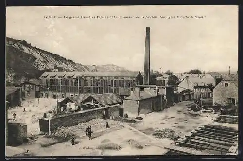 AK Givet, Le grand Canal et l`Usine La Comète de la Société Anonyme Colles de Givet