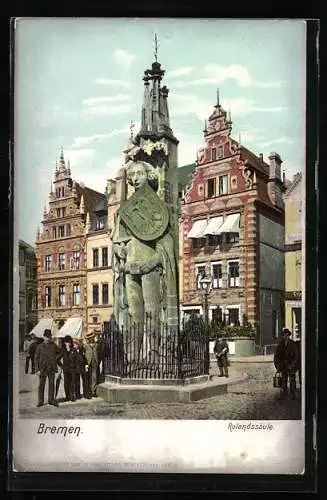 AK Bremen / Stadt, Rolandssäule mit Besuchern