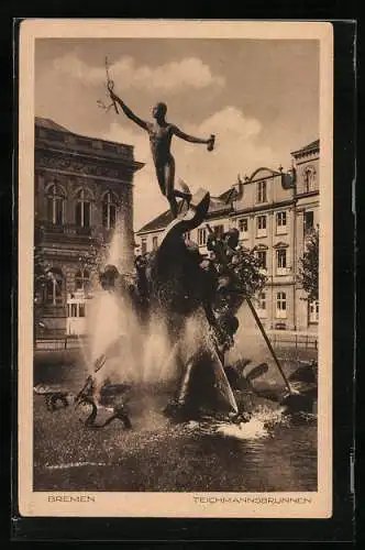 AK Bremen, Teichmannsbrunnen mit Wasserspiel