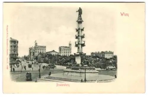 Relief-AK Wien, Praterstern mit Denkmal und Strassenbahn