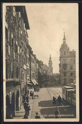 AK Graz, Strassenbahn in der Herrengasse