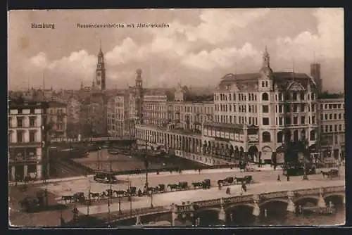 AK Hamburg, Strassenbahnen auf der Reesendammbrücke