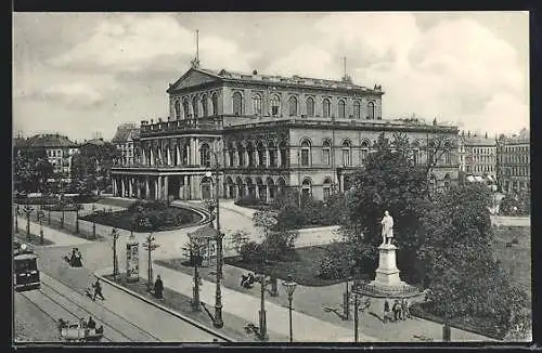 AK Hannover, Kgl. Hoftheater, Denkmal und Strassenbahn