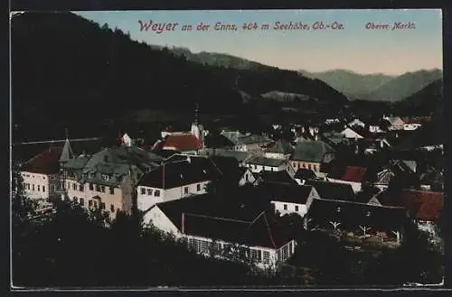 AK Weyer an der Enns, Oberer Markt mit Kirche