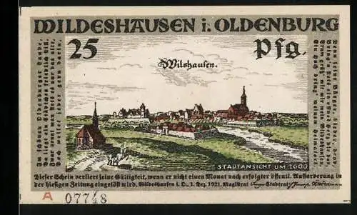 Notgeld Wildeshausen i. Oldenburg 1921, 25 Pfennig, Stadtansicht um 1600, Ehrung des Schützenkönigs