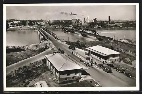 AK Kehl, Rheinbrücke mit Zoll an der Grenze zu Frankreich