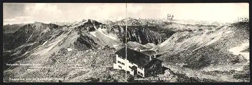 Klapp-AK Panorama von der Landhuter Hütte IV, Berghütte mit Stubeler, Wetterstein