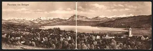 Klapp-AK Seengen, Panorama mit Kirche gegen Berge und See