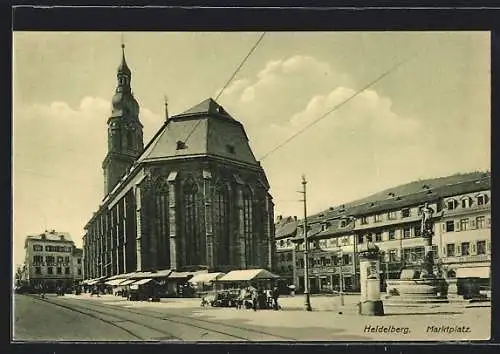 AK Heidelberg / Neckar, Partie am Marktplatz, Litfasssäule