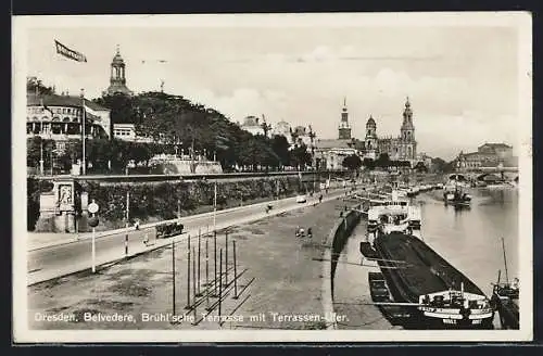 AK Dresden, Belvedere, Brühlsche Terrasse mit Terrassen-Ufer