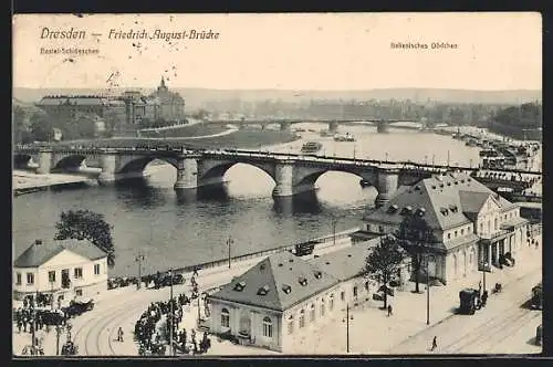 AK Dresden, Friedrich August-Brücke und Blick auf das italienische Dörfchen
