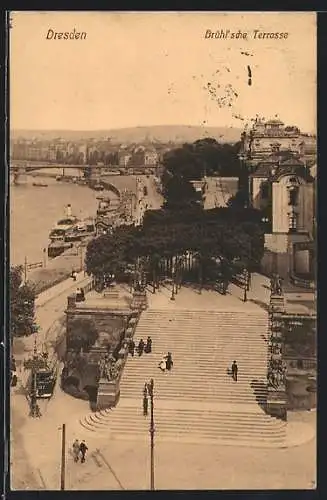 AK Desden, Brühl'sche Terrasse mit Strassenbahn