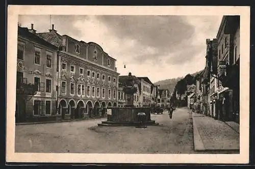 AK Weyer /Oberdonau, Strassenpartie mit einem Brunnen