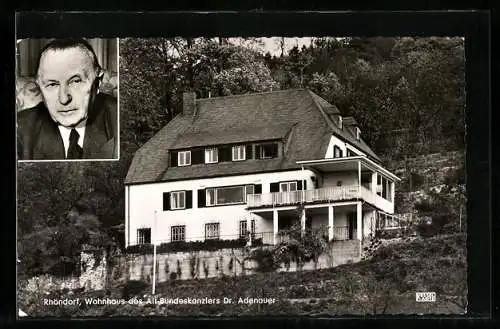 AK Rhöndorf, Wohnhaus des Alt-Bundeskanzlers Dr. Adenauer, Konrad Adenauer im Porträt