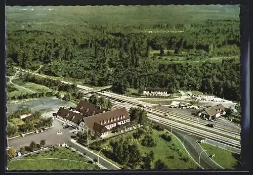 AK Siegburg, Autobahn-Raststätte vom Flugzeug aus