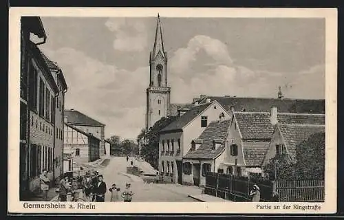 AK Germersheim / Rh., Ringstrasse mit Blick zur Kirche