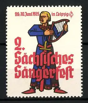 Reklamemarke Leipzig, 2. Sächs. Sängerfest 1935, Musiker mit Schwert und Lyra