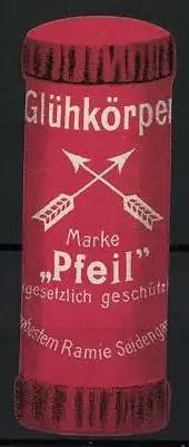 Reklamemarke Glühkörper Marke Pfeil, Schachtel