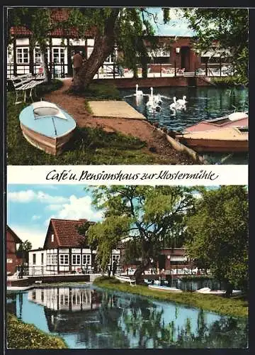 AK Helfern b. Bad Rothenfelde, Café und Pensionshaus zur Klostermühle mit Schwanensee