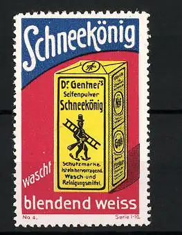 Reklamemarke Schneekönig Seifenpulver wäscht blendend weiss, Schachtel Waschpulver von Dr. Gentner