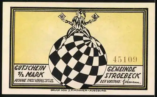 Notgeld Stroebeck 1921, 1 /2 Mark, Schach dem König und Ball