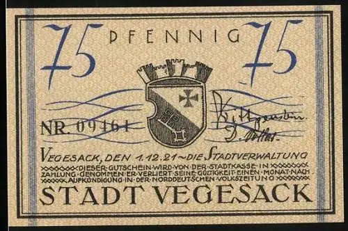 Notgeld Vegesack 1921, 75 Pfennig, Wappen und Dampfer