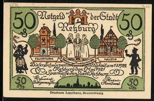 Notgeld Rehburg 1921, 50 Pfennig, Ostfriese mit grossem Hut
