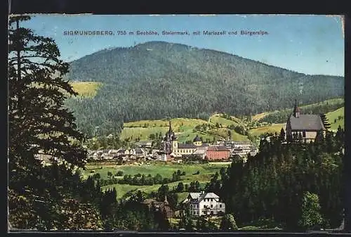 AK Mariazell, Sigmundsberg mit Mariazell und Bürgeralpe