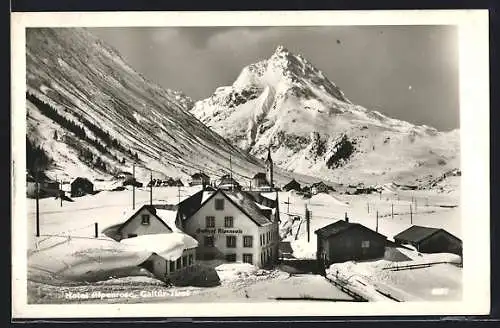 AK Galtür, Verschneites Hotel Alpenrose