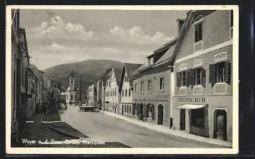 AK Weyer a. d. Enns, Marktplatz mit Uhrmacher