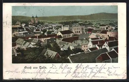 AK Tulln, Panoramablick über die Stadt auf die Kirche