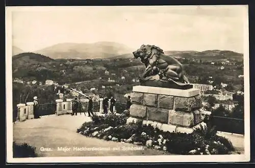 AK Graz, Major Hackherdenkmal mit Schöckel, Fernrohr