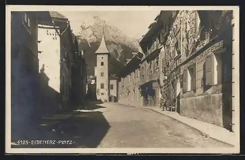 AK Eisenerz, Strassenpartie mit Gasthof und Café