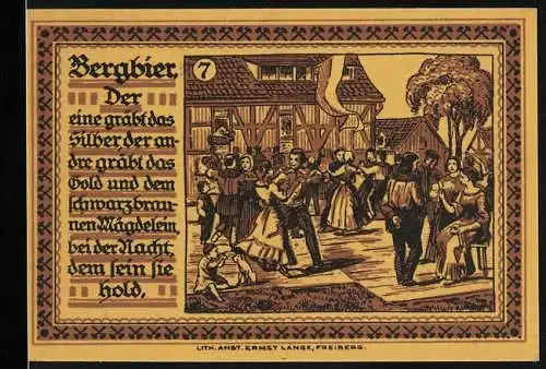 Notgeld Freiberg 1921, 75 Pfennig, Bergmänner feiern auf dem Platz