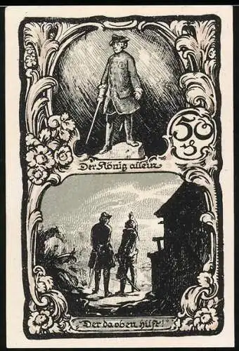 Notgeld Friedrichsbrunn 1921, 50 Pfennig, Der König, zwei Soldaten