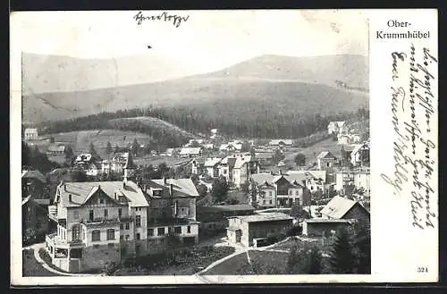 AK Ober-Krummhübel, Teilansicht der Ortschaft