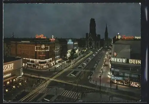 AK Berlin, Kurfürstendamm mit Cafe Kranzler und Kaiser-Wilhelm-Gedächtniskirche bei Nacht