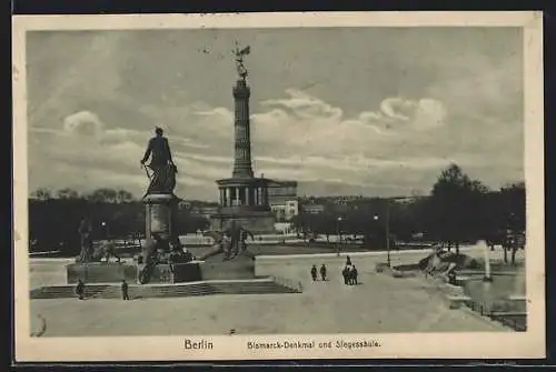 AK Berlin-Tiergarten, Bismarck-Denkmal und Siegessäule