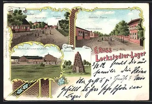 Lithographie Hamburg-Lokstedt, Gravelotte Strasse im Lager, Roonstein und Villa Ernst