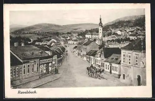 AK Ravelsbach, Strassenpartie mit Geschäft Norbert Michl und Anton Beyer