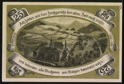 Notgeld Probstzella 1921, 25 Pfennig, Ortsansicht