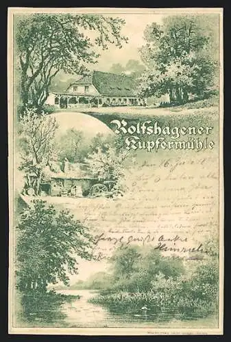 Lithographie Tremsbüttel, Gasthaus Rolfshagener Kupfermühle