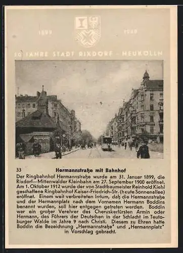 AK Berlin-Rixdorf-Neukölln, Hermannstrasse mit Bahnhof und Strassenbahn