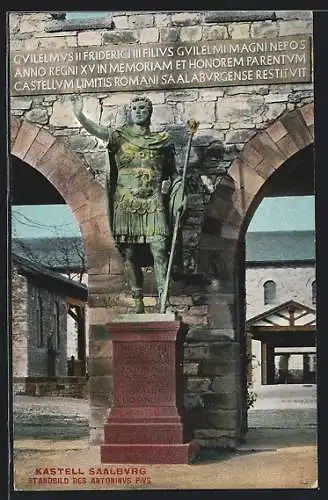 AK Saalburg, Kastell, Standbild des Antonius Pius an der Porta Decumana